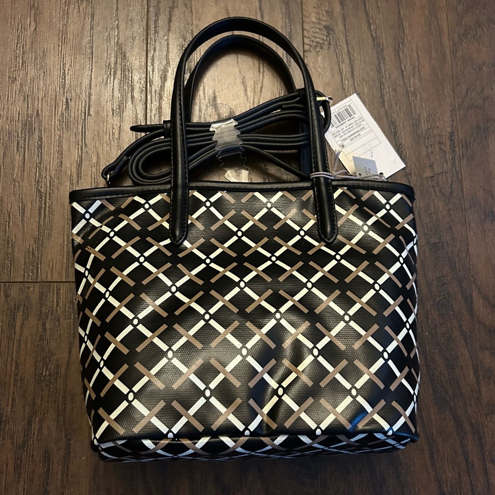 A New Day Geometric Pattern Mini Coated Canvas Black and White Tote Bag